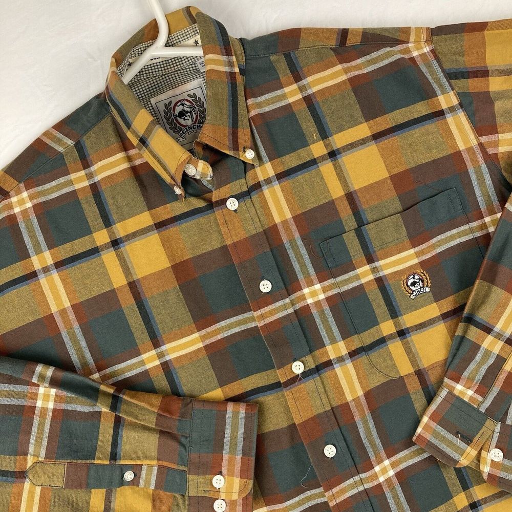 CINCH Mens Medium Long Sleeve Western Rodeo Green, Yellow & Brown Plaid Shirt